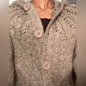 Brown Half Sleeve Hooded Sweater Size Small